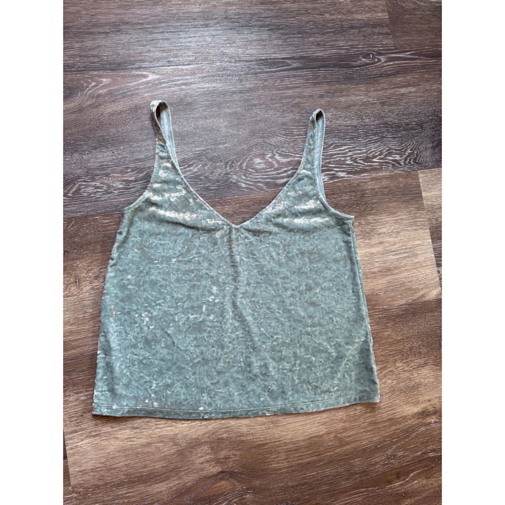 H&M Crushed Velvet V-Neck Camisole Tank Top Sage Green Silver Blue Sz M-L